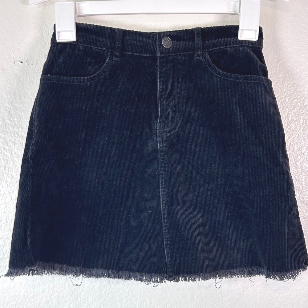 John Galt Brandy Melville Boho Festival Black Corduroy Mini Skirt Raw Hem SZ S